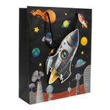 Space Theme Gift Bags for Kids Rocket Artwork Paper Return Gift Bags | Colourful Goodie Bags with Rope Handle for Gifting (Black