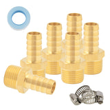 Sungator 1/2 Inch Hose Barb Fittings Brass Air Hose Fittings 1/2 Male Npt Pipe Thread To 1/2 Barb End Pipe Adapter Brass Air Line Repair Kit With Sealing Tape And Clamps (6 Pack) -Like New