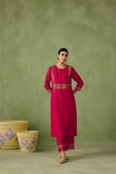 Anni Designer Women'S Rayon Blend Embroidered Straight Kurta With Pant & Dupatta (Pipariya Pink_Xxl_Pink_Xx-Large),Pink,2XL,,,
