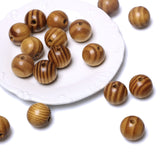 50 Pieces 25mm Round Striped Wooden Beads for Jewelry Making Brown Wooden Loose Spacer Beads with Texture, 5mm Hole