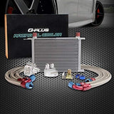 G-PLUS Universal 25 Row AN10-10AN Silver Engine Transmission Oil Cooler Kit & Oil Filter Relocation Kit Aluminum