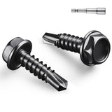 BNUOK #10 x 3/4 Inch Self Drilling Screws, (129pcs) 1 lbs Black Self Tapping Screws for Metal, 410 Stainless Steel Hex Washer He
