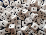 ChangJin 120PCS White Plastic Cube Alphabet Beads Black Letter 10x10mm W/4mm Hole for Jewelry Making (White Beads J 120PCS)