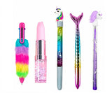BREEPREE5 Pcs Unicorn & Mermaid Fancy Pen Set for Girls | Cute Kawaii Glitter Gel Pens for Kids | Smooth Writing School Supplies