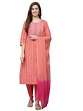 Stylum Women's Woven Design & Embroidered Cotton Blend Straight Kurta with Pant & Dupatta (XXXX-Large, Coral)