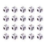 FASHEWELRY 200Pcs Cube White Acrylic Letter Beads 4-5x4-5x4-5mm Letter P Alphabet Beads for DIY Bracelet Necklace Jewelry Making