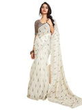Satrani Women's Cotton Printed Zari Stripe Ready To Wear Saree with Unstitched Blouse Piece (18RS165N_White4)