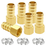 Uenede 6PCS Brass Hose Barb Fittings 1/4 NPT Female to 1/2 Barb Adapter Connector Include 6 Stainless Steel Clamps for Water/Oil