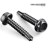 BNUOK #10 x 1 Inch Self Drilling Screws, (378pcs) 3 lbs Black Self Tapping Screws for Metal, 410 Stainless Steel Hex Washer Head