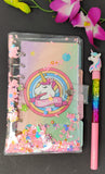 Tera 13 Unicorn Diary With Glitter Pen For Girls (Pack Of 2 Item) A6 Notebook With Liquid Glitter Cover, Kawaii Journal For Kids