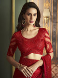 Satrani Womens Pure Chiffon Saree (3568S129N_Red & Dark Pink2)