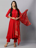 Anni Designer Women'S Rayon Blend Solid Anarkali Kurta With Pant & Dupatta (Magic-Red-Nw_Xl_Red_X-Large),Red,XL,,,