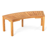 HAPPYGRILL Outdoor Curved Bench, Acacia Wood Backless Fire Pit Bench with Slatted Seat, Wrap Around Tree Loveseat, Rustic Wooden