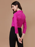 Wedani Women'S Casual 3/4 Sleeves Solid Shirt For Office Work (Small Pink),Pink,S,Polyester,A-Line,