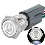 UL Listed 15Amp 16mm Latching Push Button Switch 110V-120V DC/AC On Off with White LED Light 1NO Power Button 15A On Off 5/8 H
