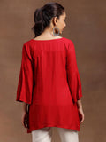 Libas Women'S Cotton Blend Solid A-Line Kurtis (29137_Red