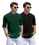 Bellstone Men'S Cotton Blend Solid Regular Fit Dress Shirt (Kurta1500_Combo_D Green & Black_S_Dark