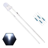 EDGELEC 100pcs 3mm White Lights LED Diodes (White Lens) Diffused Round Lens 29mm Long Lead (DC 3V) +100pcs Resistors (for DC 6-1