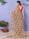 Satrani Women'S Chiffon Kalamkari Printed & Lace Saree With Unstitched Blouse Piece (3296S577Na_Beige & Multi3)
