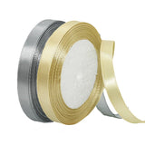 2 Rolls Silver Gold Ribbon, 3/8 Inch x 50 Yards Satin Gold Fabric Ribbon for Flower Bouquets, Gift Wrapping, DIY Crafts, Birthda