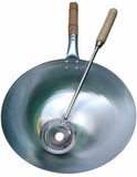 Chinese woks Iron Kadai with Wooden Handle and Stainless Steel Big Size Laddle Free (12 Inch) Iron Utensils