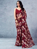 Satrani Womens Pure Georgette Saree (3633S102N_Maroon)