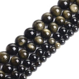 12mm Genuine Golden Obsidian Beads for Jewelry Making Gemstone Semi Precious Stone Strand 15(31-32pcs/strand)