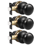 GOBEKOR 3 Pack Keyless Passage Door Knobs Matte Black Interior Door Knob with Lock Round Passage Knob for Hallway Stainless Stee