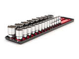 TEKTON 1/2 Inch Drive Shallow 12-Point Socket Set with Rails and Tray, 23-Piece (10-32 mm) | SHD92120