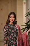 Anni Designer Women'S Cotton Blend Floral Straight Kurta With Pant & Dupatta (Green-Jorav Xxx-Large),Green,3XL,Cotton Blend,Regular,