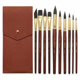 Legentura Professional Watercolor Brushes 10 Pcs Synthetic Squirrel Watercolor Paint Brush Set with Leather Case for Travel, R