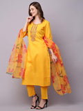 Anni Designer Women'S Cotton Blend Straight Embroidered Kurta With Pant & Dupatta (Gomti Yellow-Nw_S_Yellow_Small),Yellow,S,,,