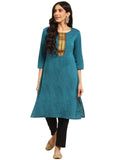 rangita Blue Cotton Knee Length Solid Straight Kurti for Women | Kurta for Women_M