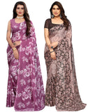 Satrani Womens Pure Georgette Saree (2024S566N_3112S2156N_Mauve Purple | Brown)