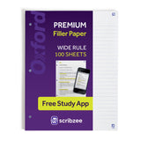 Oxford Loose Leaf Paper with Free Study App, 100 Sheets of Wide Ruled 8.5inch x 11inch, 3 Hole Punched Notebook Paper, Ultra Smooth wi