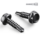 BNUOK #14 x 3/4 Inch Self Drilling Screws, (157pcs) 2 lbs Black Self Tapping Screws for Metal, 410 Stainless Steel Hex Washer He