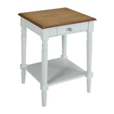Convenience Concepts French Country End Table 18 -Traditional Farmhouse Side Table with Storage Drawer and Shelf, Living Room,