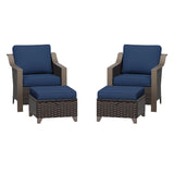 MeetLeisure Patio Metal Wicker Chairs with Ottomans Set of 2, Outdoor Conversation Furniture Set - 2 Armchairs | 2 Wicker Ottoma