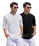 Bellstone Men'S Cotton Blend Solid Regular Dress Shirt (Kurta1500_Combo_White & Black_L