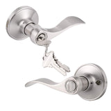Gobrico Satin Nickel 1 Pack Keyed Entry Door Lever, Door Handle with Lock and Key, Reversible Drop Style Exterior Door Knob