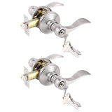 Gobrico Satin Nickel 2 Pack Keyed-Alike Wave/Drop-Style Door Handle Levers, Knobs with Lock and Same Key for Exterior Entrance D
