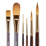 KINGART 1010B Premium 6 Pc. Finesse Series Watercolor Artist Brush Set, Synthetic Kolinsky Sable Blend, Curated Brush Shapes and