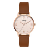 Timex Analog Watch For Women With Beige Round Dial & Tan Leather Strap Band Water Resistant Women'S Wrist Watches - Twel15621