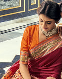 Satrani Womens Paithani Silk Blend Saree (2793S154N_Maroon)