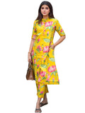 Anni Designer Women'S Rayon Viscose Printed A-Line Kurta With Pant (Ladat Yellow-Vks05_Xxl_Yellow_Xx-Large),Yellow,2XL,,,