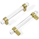 BonKuDoo 3-3/4 Inch Brass Cabinet Pulls, Clear Glass Crystal Gold Drawer Pulls and Handles (96mm, 5 Pack)