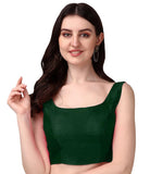 Pujia Mills Women'S Deep Neck Silk Sleeveless Readymade Blouse (Green, 32)