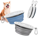 Pawaboo Collapsible Dog Bowls 2 Pack, Silicone Feeding Watering Bowls with Lids & Carabiners for Dogs Cats, Portable Water Feede
