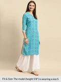 Rangita Turquoise Rayon Knee Length Printed Straight Kurti For Women | Kurta For Women_2Xl Turquoise 2Xl 646017308057G