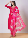 Gosriki Women'S Rayon Viscose Straight Embroidered Kurta With Pant & Dupatta (Hafti Pink-Vks01-Gs_S_Pink_Small),Pink,,B0DTK6S7RQ